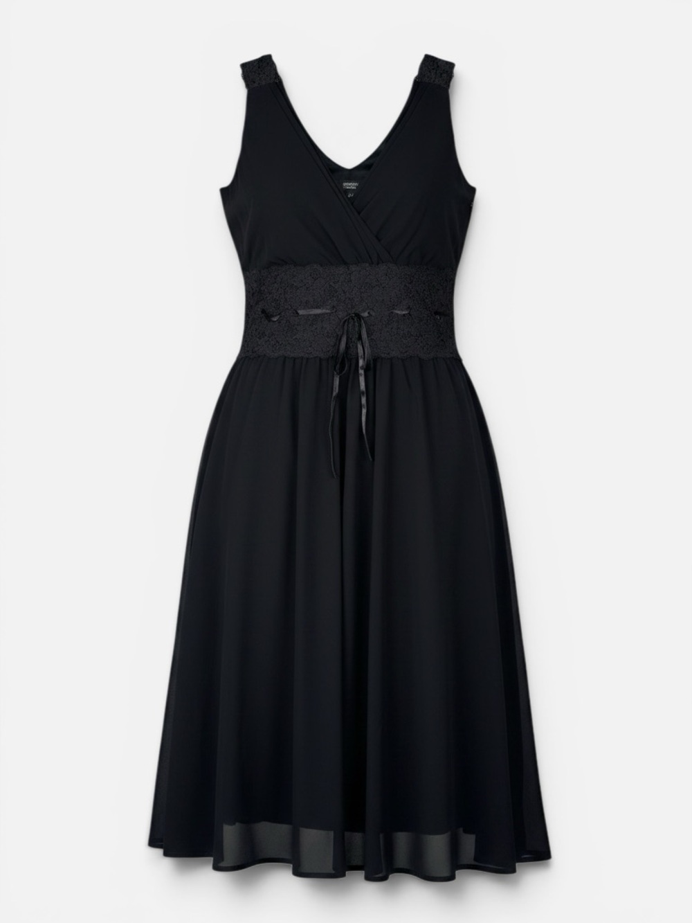 ESPRIT Collection Y2K Chiffon Lace Dress 6 Black V Neck Empire Waist‎ Sleeveless